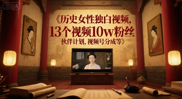 历史女性独白视频，13个视频10w粉丝，伙伴计划，视频号分成等_微雨项目网