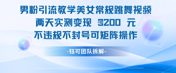 男粉引流教学美女常规跳舞视频两天实测变现1k+，不违规不封号可矩阵操作_微雨项目网