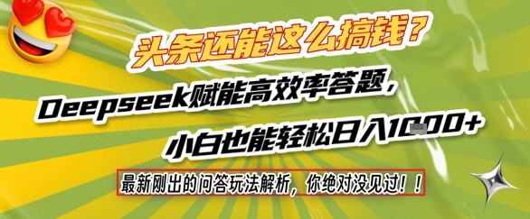 头条还能这么搞钱？最新刚出的问答玩法解析，你绝对没见过！Deepseek赋能高效率答题，小白也能轻松日入1k+_微雨项目网