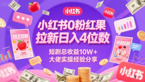 小红书0粉红果短剧拉新日入4位，数短剧总收益10W+大佬实操经验分享_微雨项目网