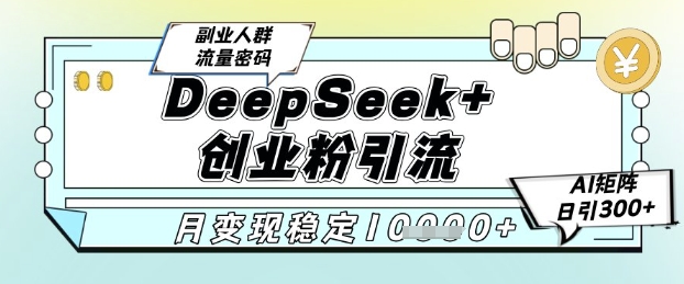 DeepSeek+创业粉精准引流，全新分享课4.0玩法，AI矩阵日引300+，多种变现方式，稳定月入1W_微雨项目网
