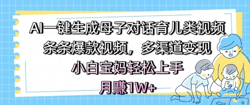 AI一键生成母子对话育儿类视频，条条爆款视频，多渠道变现，小白宝妈轻松上手，月入1W+_微雨项目网