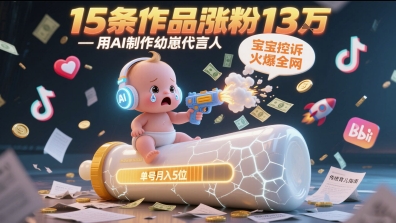 用AI制作幼崽代言人，宝宝的控诉火爆全网，15条作品涨粉13W，单号月入5位数实操教程_微雨项目网
