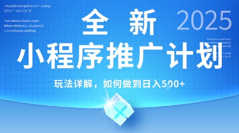 2025年最新小程序推广计划，简单操作，独家技术，日均5张+【揭秘】_微雨项目网