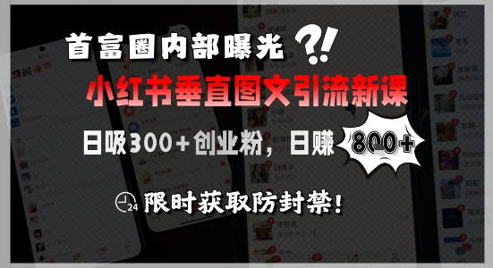 首富圈内部曝光小红书垂直图文引流新课，日吸300+创业粉，日入8张+，限时获取防封禁_微雨项目网