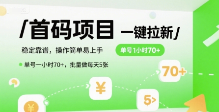 首码一键拉新项目，稳定靠谱，操作简单易上手，单号一小时70+，批量做每天5张【揭秘】_微雨项目网