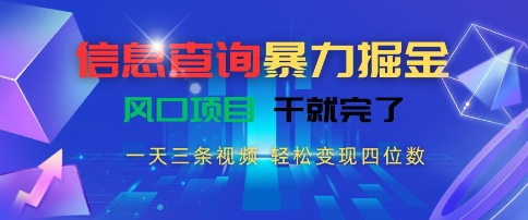 信息查询暴力掘金，一天三条视频，轻松变现四位数，风口项目干就完了【揭秘】_微雨项目网
