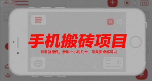手机搬砖项目，有手就能做，亲测一小时几十，苹果安卓都可以_微雨项目网