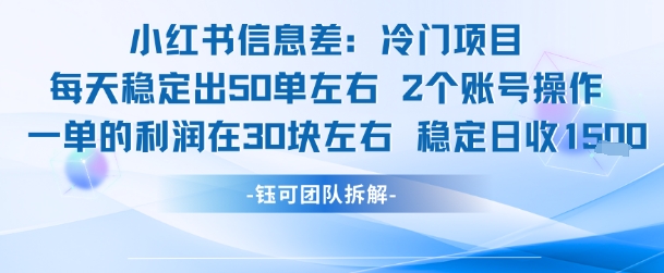 小红书信息差冷门项目一单利润30块每天稳定1.5k左右2个账号操作_微雨项目网