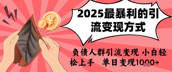 2025年最暴利的引流变现方式，负债人群引流变现，小白轻松上手，日入1k_微雨项目网