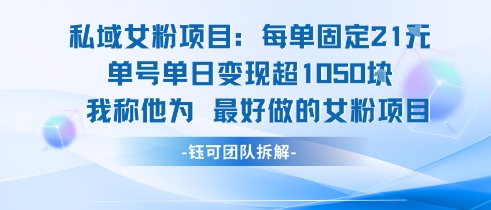 私域女粉项目：每单固定21块，单日变现超1k+，最好做的女粉项目_微雨项目网