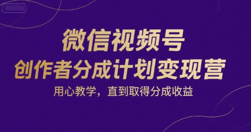 微信视频号创作者分成计划变现营，用心教学，直到取得分成收益_微雨项目网