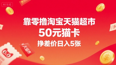 靠零撸淘宝天猫超市50元猫卡，挣差价日入5张_微雨项目网