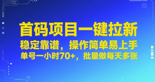 首码项目一键拉新，稳定靠谱，操作简单易上手，单号一小时70+，批量做每天多张【揭秘】_微雨项目网
