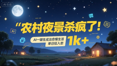 农村夜景杀疯了！AI一键生成治愈系慢生活，单日狂入1k+_微雨项目网