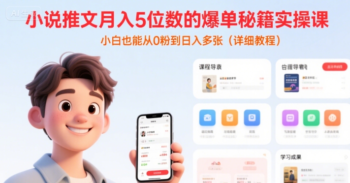小说推文月入5位数的爆单秘籍实操课，，小白也能从0粉到日入多张(详细教程)_微雨项目网