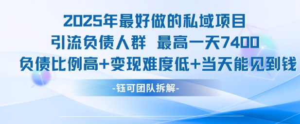 2025年最好做的私域项目，引流负债人群，最高一天变现7.4k，人群占比高，变现难度低，当天就能见到钱_微雨项目网