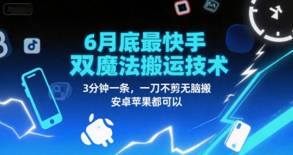 6月底最新快手双魔法搬运技术，3分钟一条，一刀不剪无脑搬，安卓苹果都可以_微雨项目网