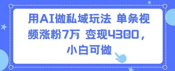 用AI做私域玩法，单条视频涨粉7W变现4.3k，小白可做_微雨项目网