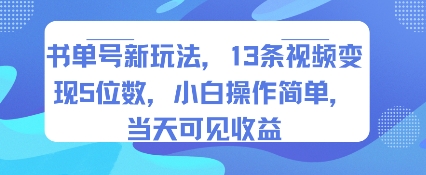 书单号新玩法，13条视频变现5位数，小白操作简单，当天可见收益_微雨项目网