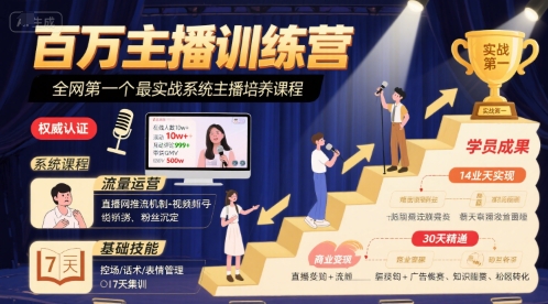 百万主播训练营，全网第一个最实战系统主播培养课程_微雨项目网