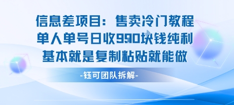 信息差项目：售卖冷门教程单人单号日收9张纯利基本就是复制粘贴就能做_微雨项目网