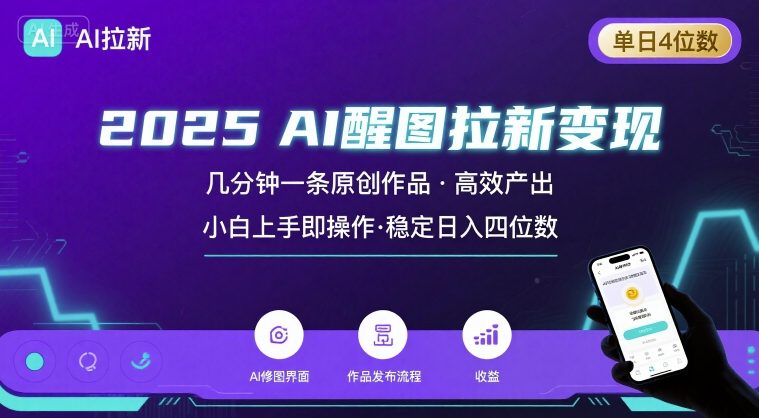 2025最强AI醒图拉新，几分钟一条原创作品，单日收入4位数，小白也能上手操作_微雨项目网