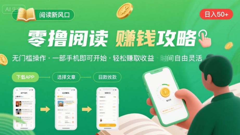 零撸阅读新风口，无门槛轻松挣，一部手机，日入 50-3张【揭秘】_微雨项目网