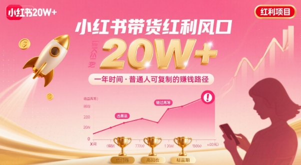 一年时间靠小红书带货项目年入20w+，最不能错的大红利项目_微雨项目网
