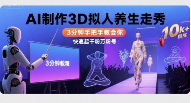 Ai制作3D拟人养生走秀，3分钟手把手教会你，快速起千粉万粉号_微雨项目网