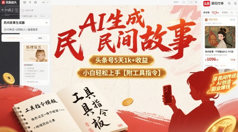 AI生成民间故事，头条号5天1k+，小白轻松上手【附工具指令】_微雨项目网