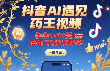 抖音AI遇见药王视频，条条10W赞，快速起千粉万粉号，傻瓜式制作教学_微雨项目网