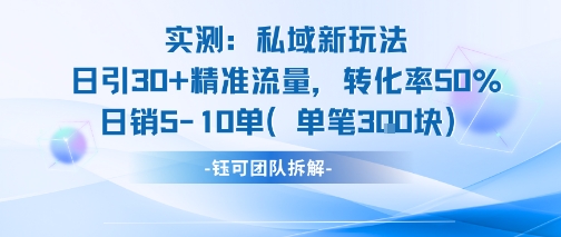 实测私域新玩法日引30加精准流量转化率50%日销5-10单每笔3张_微雨项目网