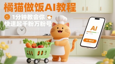 有趣的橘猫买菜做饭视频，用AI一键搞定，1分钟教会你，快速起千粉万粉号_微雨项目网