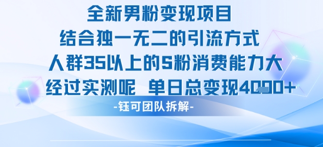 全新男粉变现项目引流人群35以上的男粉消费能力大 经过实测单日变现1k+_微雨项目网