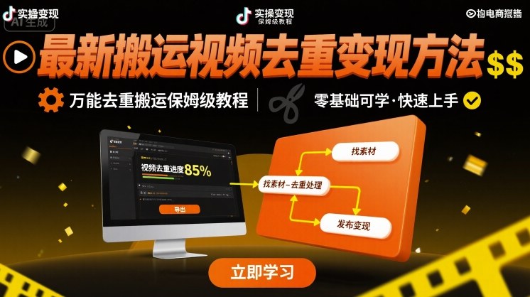 最新搬运视频去重变现方法，万能去重搬运保姆级教程_微雨项目网