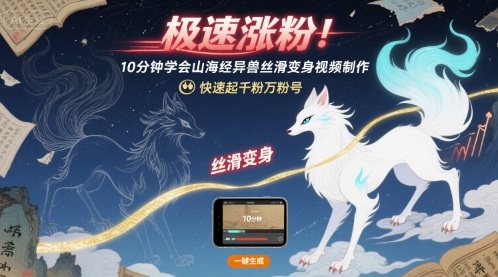 极速涨粉！10分钟学会山海经异兽丝滑变身视频制作，快速起千粉万粉号_微雨项目网