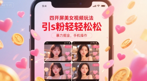 四开屏美女视频玩法，引s粉轻轻松松，暴力掘金，手机操作【揭秘】_微雨项目网
