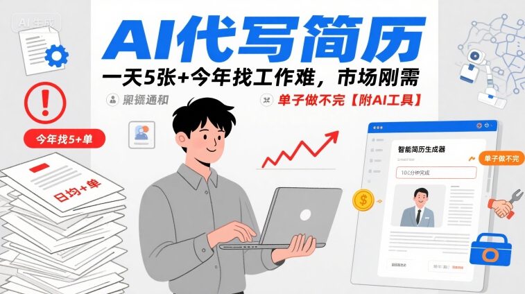 AI代写简历，一天5张+今年找工作难，市场刚需，单子做不完【附AI工具】_微雨项目网