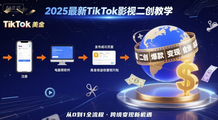 2025年最新TikTok影视二创教学，从注册到发布撸美金全流程，跨境变现新机遇_微雨项目网