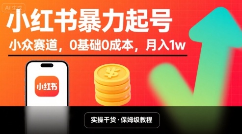 小红书暴力起号，小众赛道，0基础0成本，月入1w_微雨项目网
