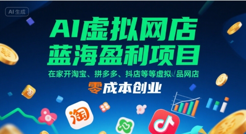 AI虚拟网店蓝海盈利项目，在家开淘宝、拼多多、抖店等虚拟品网店，零成本创业_微雨项目网