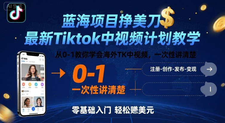 蓝海项目挣美刀，最新Tiktok中视频计划教学，从0-1教你学会海外TK中视频，一次性讲清楚_微雨项目网