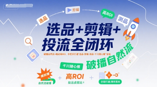 选品+剪辑+投流全闭环，破播自然流+撬动高ROI，手把手打通“选品-剪辑-测品-千川随心推”全链_微雨项目网