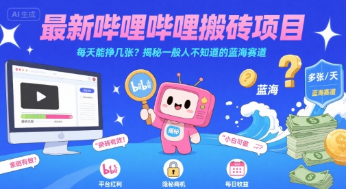 最新哔哩哔哩上B站搬砖项目，每天能挣几张？揭秘一般人不知道的蓝海赛道_微雨项目网