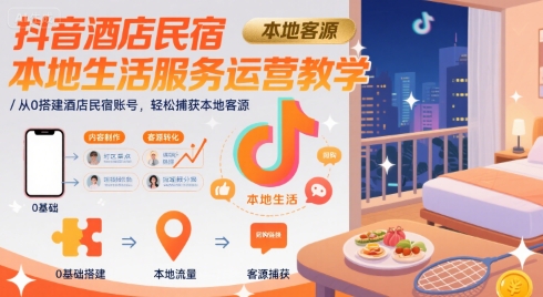 抖音酒店民宿本地生活服务运营教学，从0搭建酒店民宿账号，轻松捕获本地客源_微雨项目网