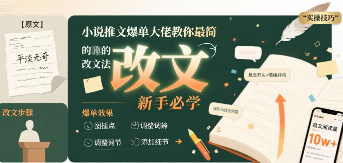 小说推文爆单大佬教你最简单的改文方法实操课，新手必学_微雨项目网