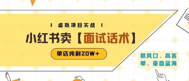 小红书虚拟项目掘金，卖面试话术资料，单店纯利20W+(附爆款笔记制作方法)_微雨项目网