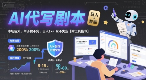 AI代写剧本，市场巨大，单子做不完，日入1k+ 永不失业【附工具指令】_微雨项目网