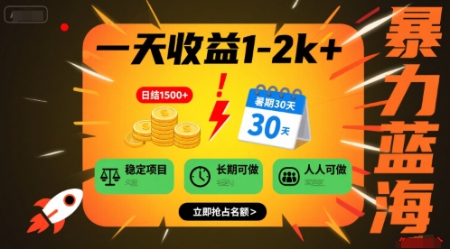 一天收益1-2k+ 稳定项目，暑期暴力蓝海项目，长期稳定，人人可做【揭秘】_微雨项目网